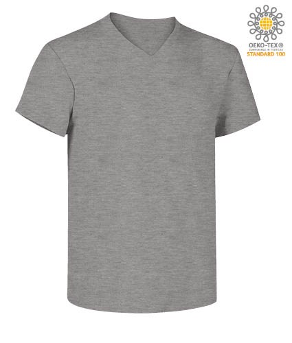V-neck short-sleeved T-shirt in cotton. Colour melange grey