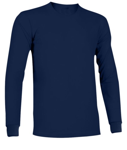 Long-sleeved, fire-retardant and antistatic T-shirt with elasticated crew neck and cuffs, Navy Blue colour. Certified EN 1149-5, EN 11612:2009