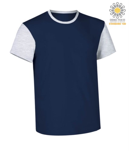 Two-tone short-sleeved T-shirt , contrasting crew neck and sleeves, 100% Cotton. Colour navy blue and white