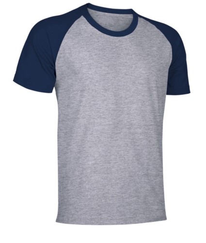 Two-tone jersey short-sleeved work shirt in grey and navy blue