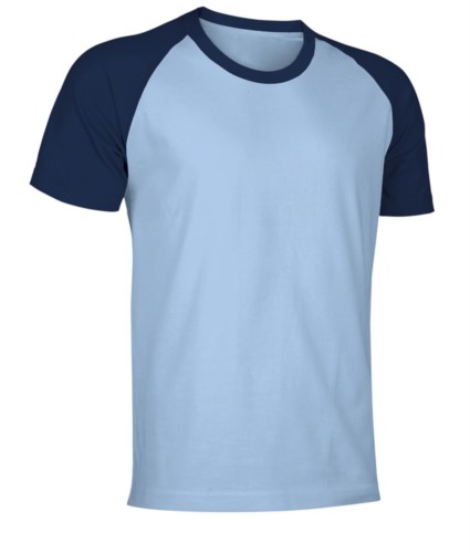 Two-tone jersey short-sleeved work shirt in light blue and navy blue