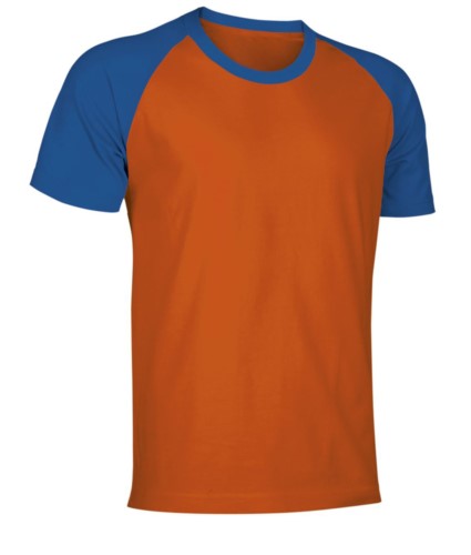 Two-tone jersey short-sleeved work shirt in orange and royal blue