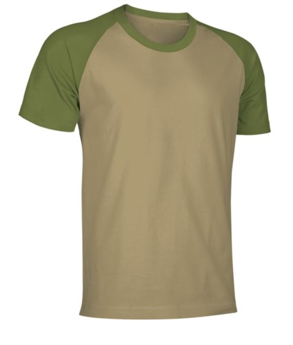 Two-tone jersey short-sleeved work shirt in khaki and olive