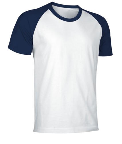 Two-tone jersey short-sleeved work shirt in white and navy blue