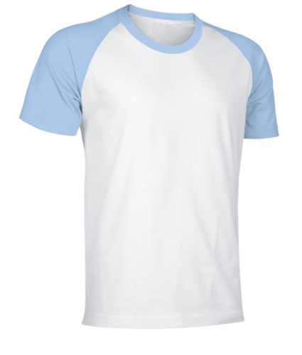 Two-tone jersey short-sleeved work shirt in white and light blue
