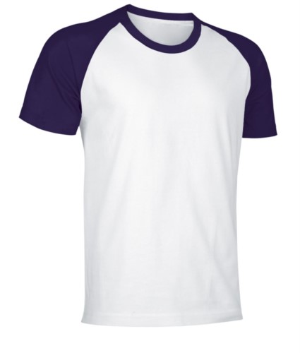 Two-tone jersey short-sleeved work shirt in white and purple