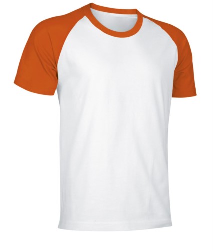Two-tone jersey short-sleeved work shirt in white and orange