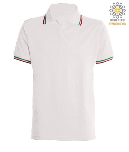 Shortsleeved polo shirt with italian piping on collar and cuffs, in cotton. white colour