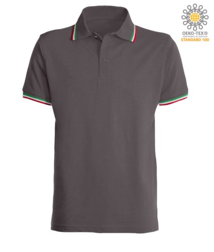 Shortsleeved polo shirt with italian piping on collar and cuffs, in cotton. grey colour
