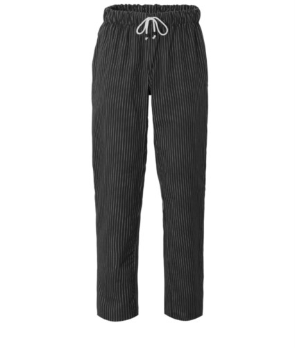 Chef trousers, elasticated waistband with lace, colour Black Pinstripe