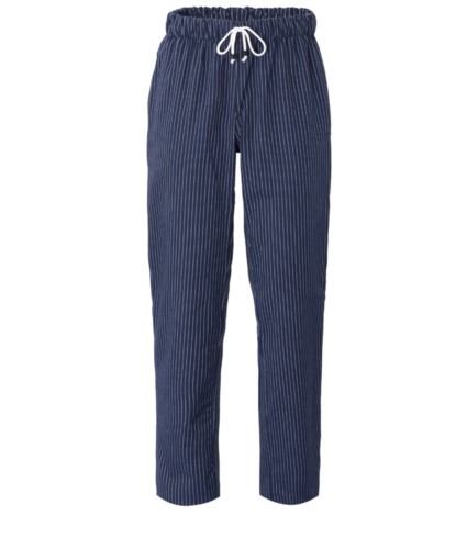 Chef trousers, elasticated waistband with lace, colour Blue Pinstripe
