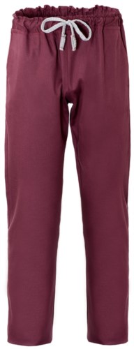 Chef trousers, closure with fabric laces, two back pockets, Colour burgundy