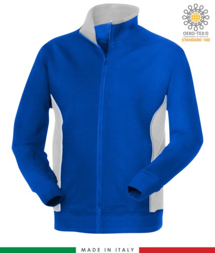 work sweatshirt long zip royal blue with white band made in italy