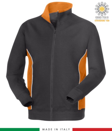 work sweatshirt long zip grey with orange band made in italy