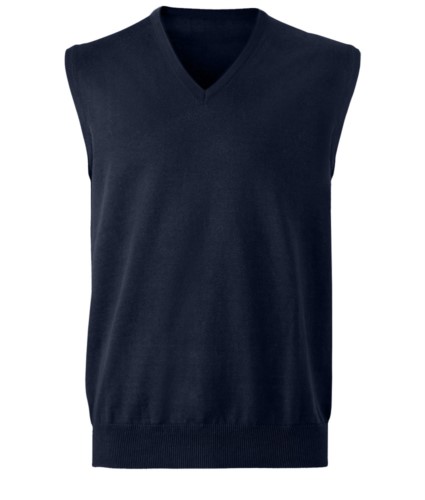 V-neck unisex vest, classic cut, cotton and acrylic fabric. Wholesale of elegant work uniforms. navy blue colr