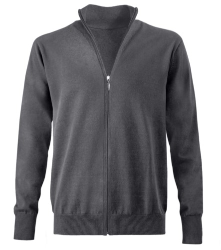 Unisex full zip sweater, elbow patches, ribs on the lower edges and cuffs, cotton and wool fabric
color grey
