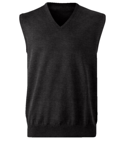 V-neck unisex vest, classic cut, cotton and acrylic fabric. Wholesale of elegant work uniforms. dark grey color
