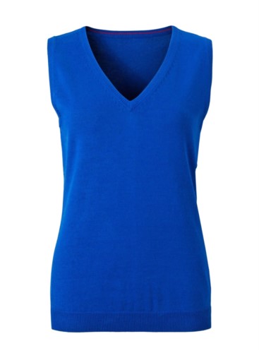 Women vest with V-neck, sleeveless, royal blue color, knitted fabric 100% cotton. Contact us for a free quote. 