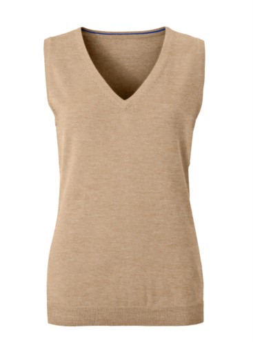 Women vest with V-neck, sleeveless, camel color, knitted fabric 100% cotton. Contact us for a free quote. 