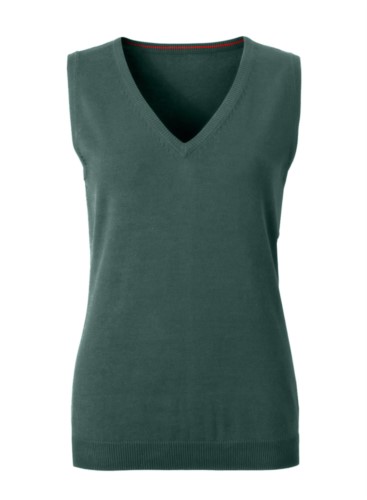 Women vest with V-neck, sleeveless, green forest color, knitted fabric 100% cotton. Contact us for a free quote. 