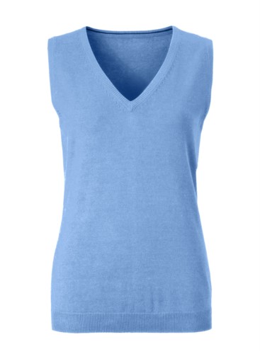 Women vest with V-neck, sleeveless, sky blue color, knitted fabric 100% cotton. Contact us for a free quote. 