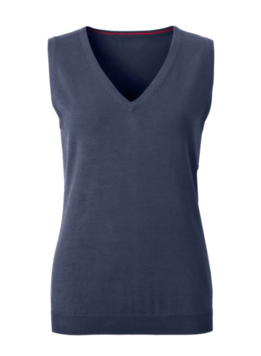 Women vest with V-neck, sleeveless, navy blue color, knitted fabric 100% cotton. Contact us for a free quote. 