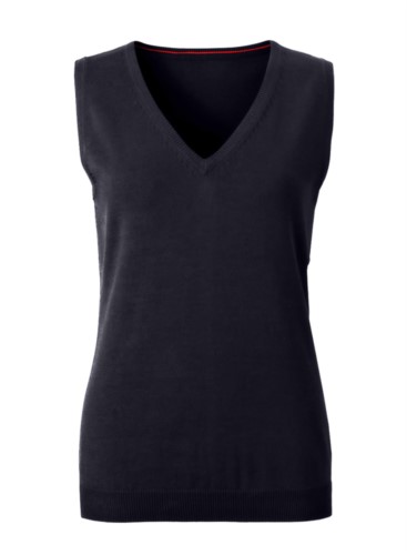 Women vest with V-neck, sleeveless, black color, knitted fabric 100% cotton. Contact us for a free quote. 