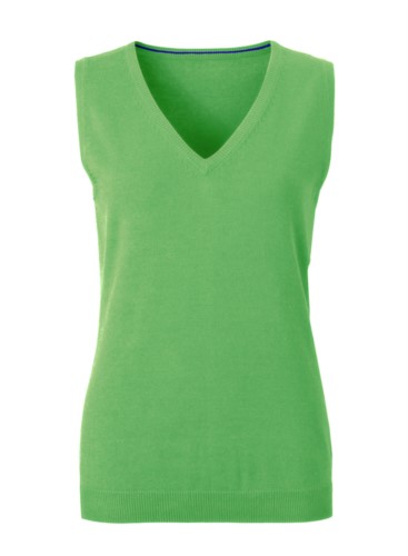 Women vest with V-neck, sleeveless, green color, knitted fabric 100% cotton. Contact us for a free quote. 