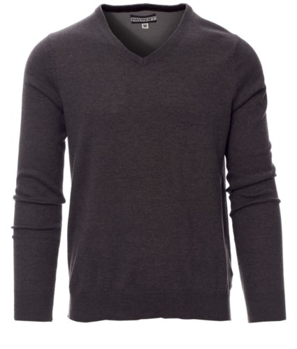 V-neck sweater with ribbed cuffs and waist, color grey
