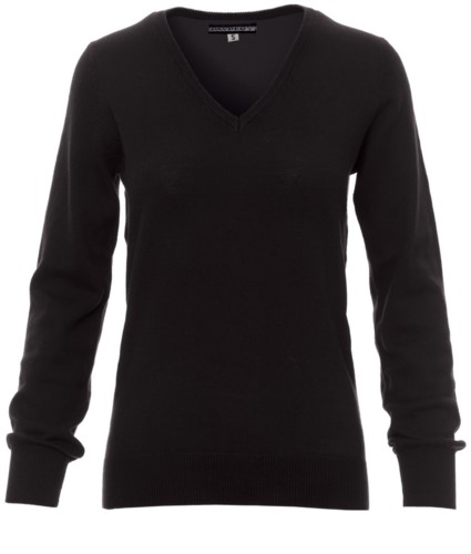 V-neck sweater  for women with ribbed cuffs and waist, color black