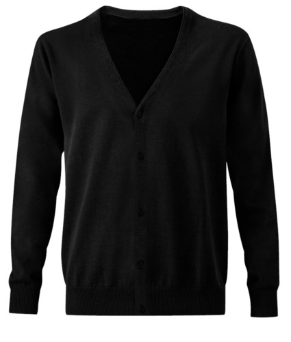 Men V-neck cardigan, classic cut model, ribbed neck and cuffs, central opening, cotton and acrylic fabric
color black
