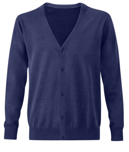 V-Neck cardigan for menMen V-neck cardigan, classic cut model, ribbed neck and cuffs, central opening, cotton and acrylic fabric
color navy blue