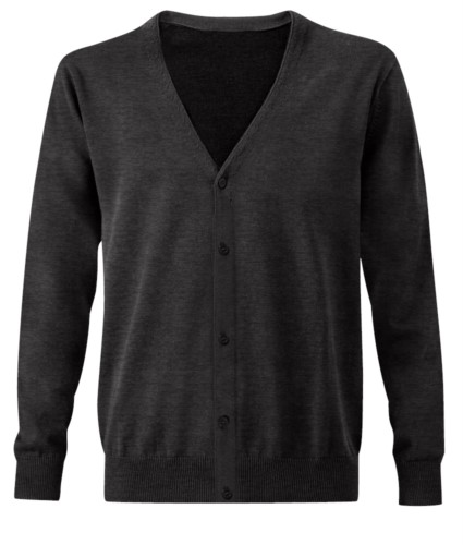 Men V-neck cardigan, classic cut model, ribbed neck and cuffs, central opening, cotton and acrylic fabric
color grey
