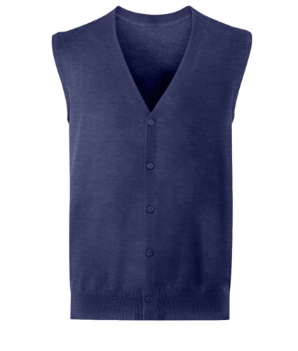 Unisex V-neck cardigan, classic cut, cotton and acrylic fabric. Wholesale of elegant work uniforms. navy blue color