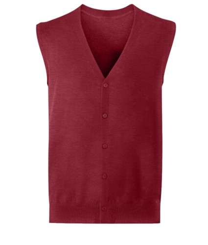 Unisex V-neck cardigan, classic cut, cotton and acrylic fabric. Wholesale of elegant work uniforms. burgundy color