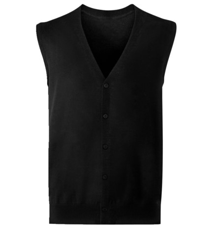 Unisex V-neck cardigan, classic cut, cotton and acrylic fabric. Wholesale of elegant work uniforms. black color