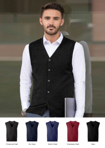Unisex V-neck cardigan, classic cut, cotton and acrylic fabric. Wholesale of elegant work uniforms.  