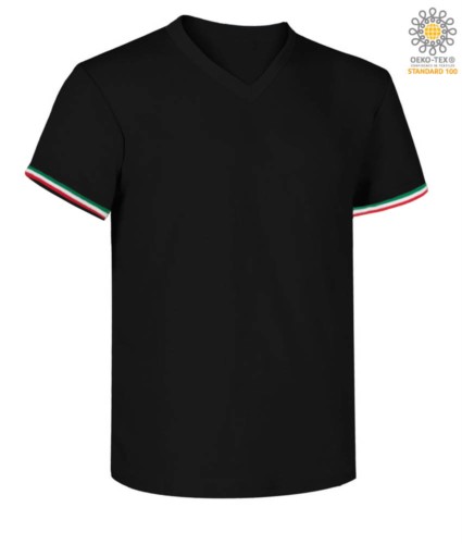 Short-sleeved T-shirt, V-neck, Italian tricolour on the bottom sleeve, color red 