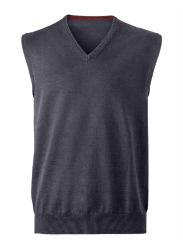 Men vest with V-neck, sleeveless, knitted fabric 100% cotton. Contact us for a free quote. 
anthracite melange color