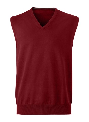 Men vest with V-neck, sleeveless, knitted fabric 100% cotton. Contact us for a free quote. 
burgundy color
