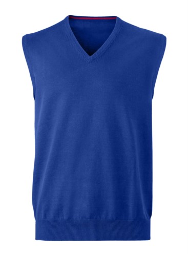Men vest with V-neck, sleeveless, knitted fabric 100% cotton. Contact us for a free quote. 
royal blue color