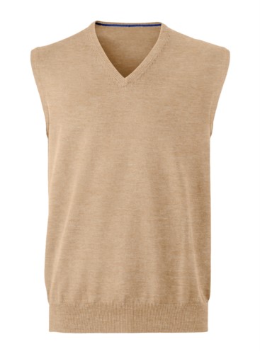 Men vest with V-neck, sleeveless, knitted fabric 100% cotton. Contact us for a free quote. 
camel color
