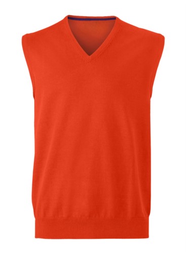 Men vest with V-neck, sleeveless, knitted fabric 100% cotton. Contact us for a free quote. 
orange color
