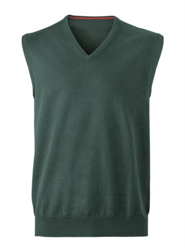 Men vest with V-neck, sleeveless, knitted fabric 100% cotton. Contact us for a free quote. 
forest green