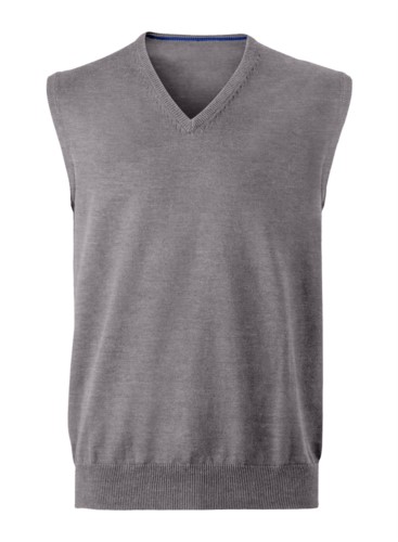Men vest with V-neck, sleeveless, knitted fabric 100% cotton. Contact us for a free quote. 
grey color
