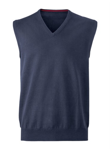 Men vest with V-neck, sleeveless, knitted fabric 100% cotton. Contact us for a free quote. 
blue navy color
