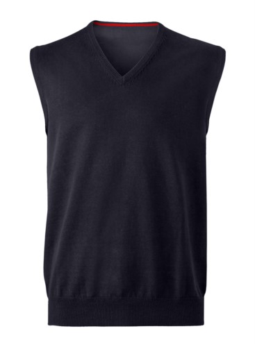 Men vest with V-neck, sleeveless, knitted fabric 100% cotton. Contact us for a free quote. 
black color