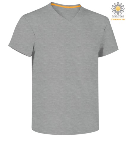 Short sleeve V-neck T-shirt, color melange grey