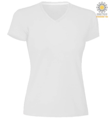 Short sleeve V-neck T-shirt, color whiite