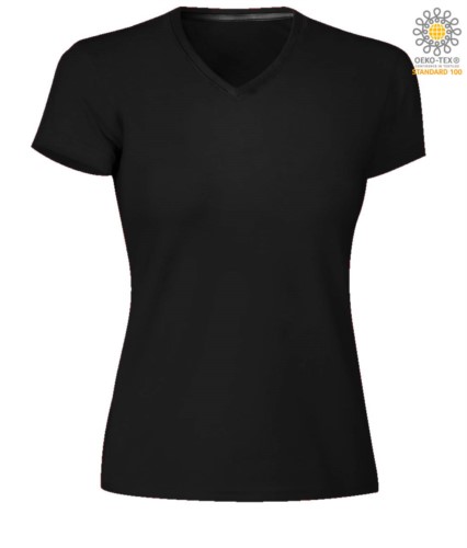 Short sleeve V-neck T-shirt, color black